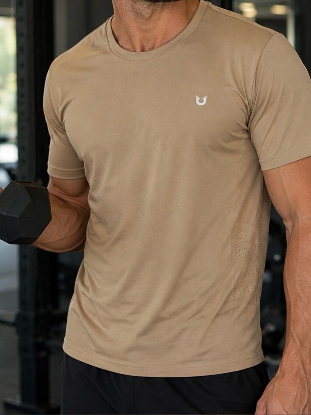 Northyard Performance Athletic Training Shirt Tan Size S Stretch Short Sleeve